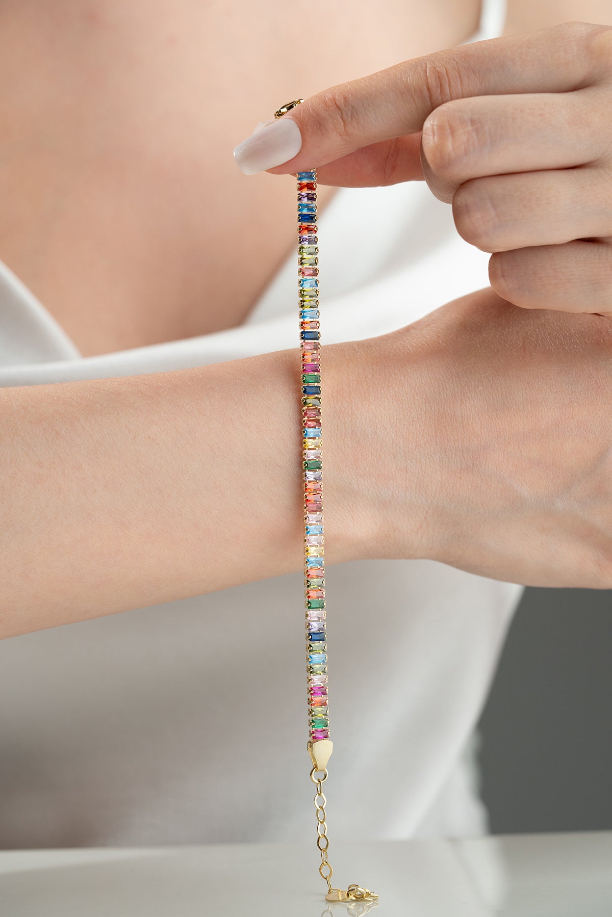 Bracelet avec des pierres colorées - 925 argent doré