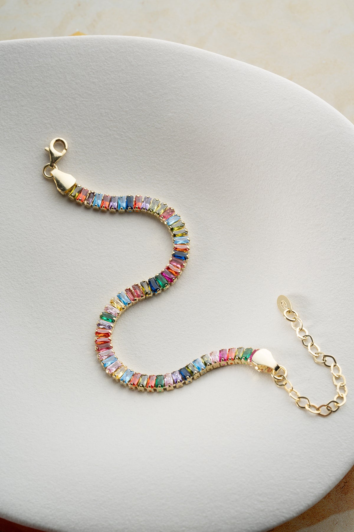 Bracelet avec des pierres colorées - 925 argent doré