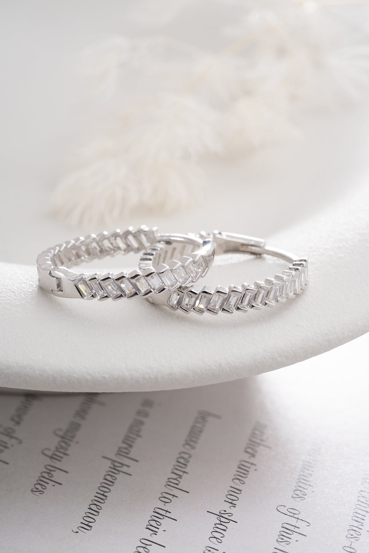 925 Sterling Zilveren Hoepeloorbellen met Baguette Stenen