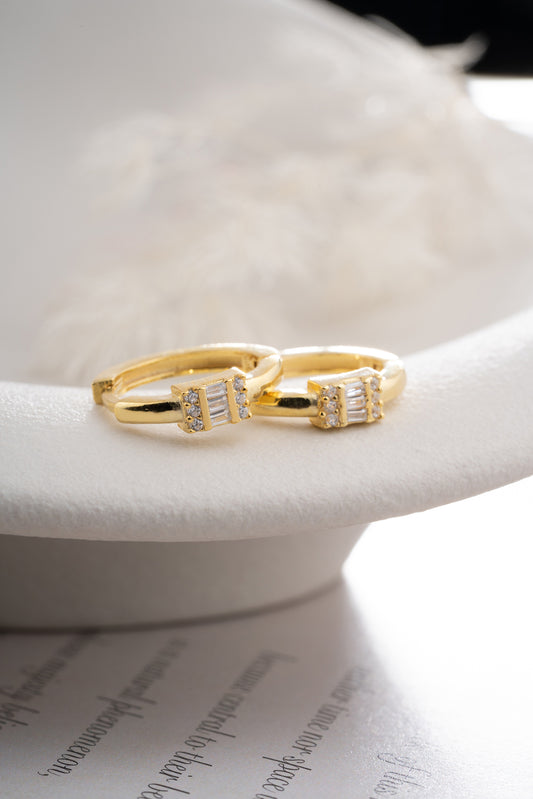 Boucles d'oreilles créoles en argent 925 avec pierres baguette