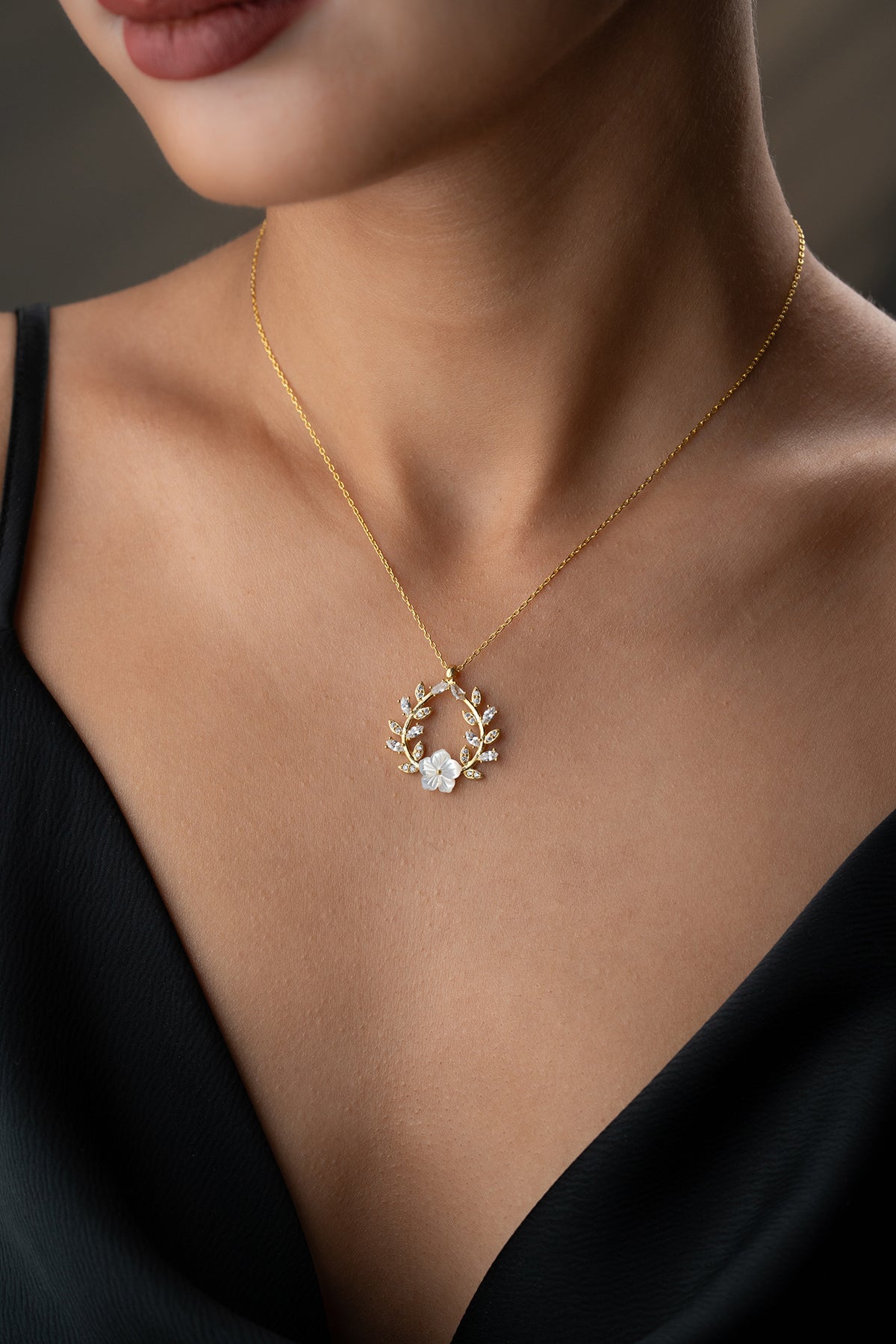 Zirkonia Bloemen Ketting - 925 Zilver Verguld