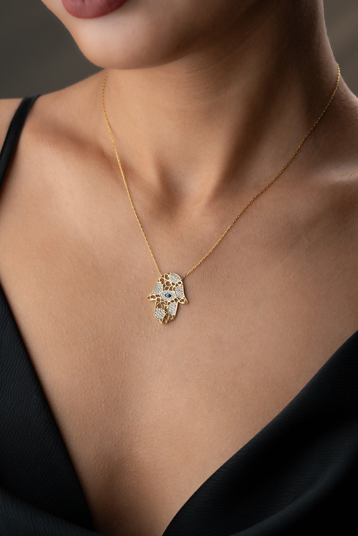 Hamsa Hand Ketting met Oog - 925 Zilver Verguld