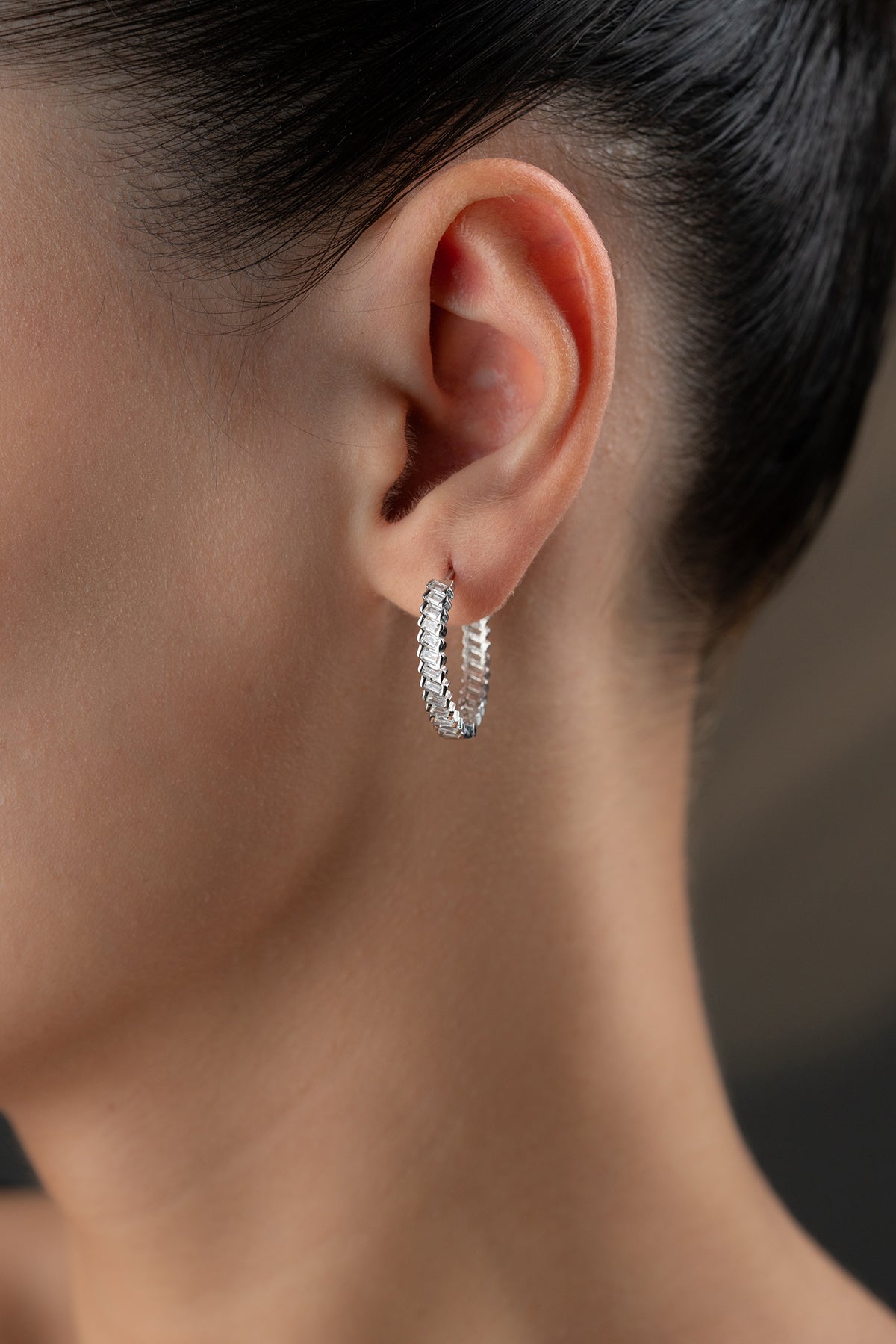 925 Sterling Zilveren Hoepeloorbellen met Baguette Stenen