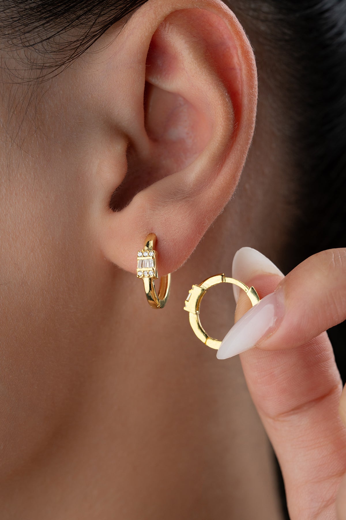 925 Zilveren Hoepeloorbellen met Baguette Steentjes