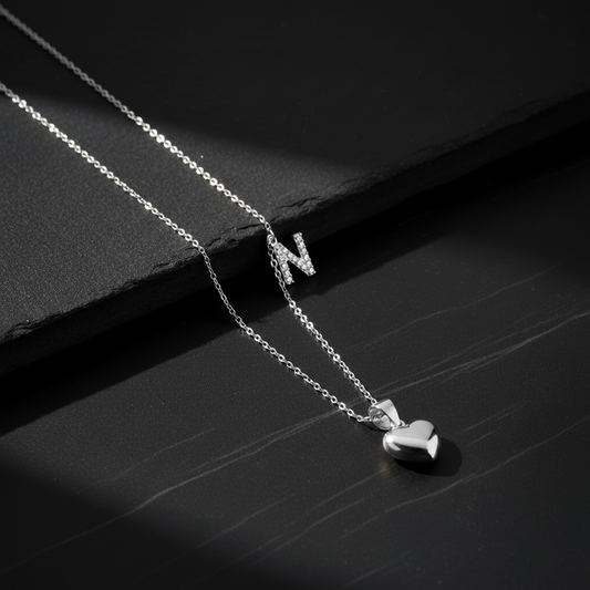 925 Collier en argent sterling avec cœur et lettre