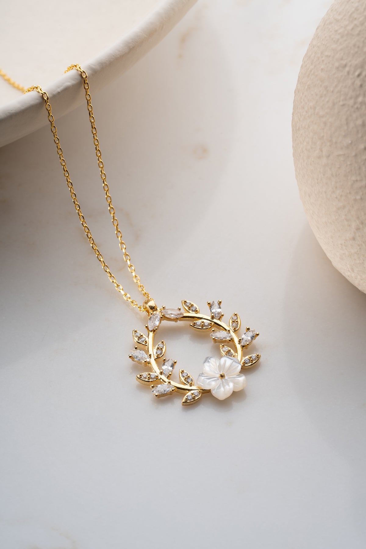 Zirkonia Bloemen Ketting - 925 Zilver Verguld