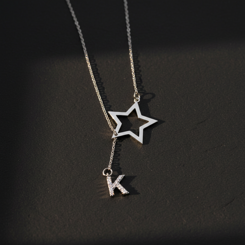Étoile initiale étoilée & Collier Lettre en Argent