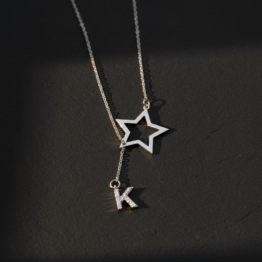 Étoile initiale étoilée & Collier Lettre en Argent