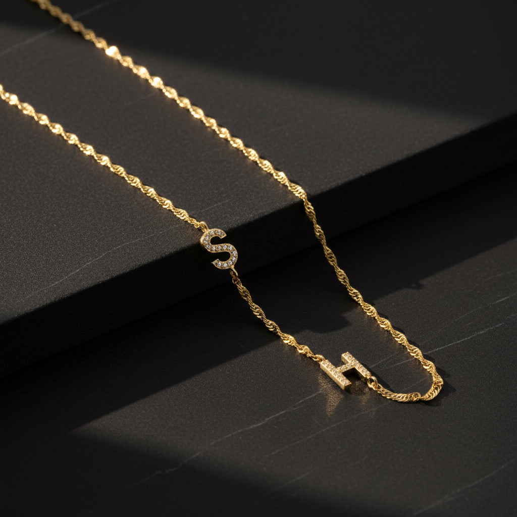 Collier à double lettre personnalisé - 925 argent