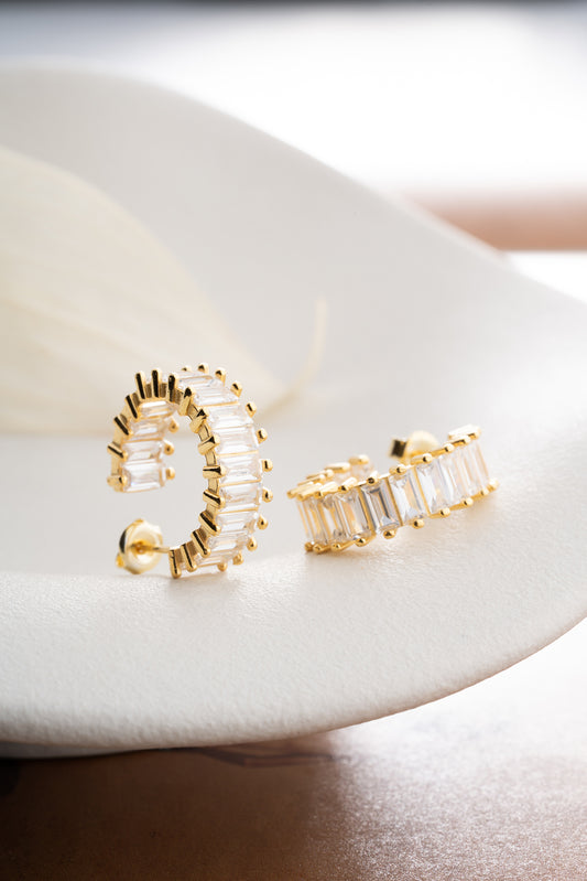 Creolen Met Baguette Zirkonia – 925 Zilver – Verguld