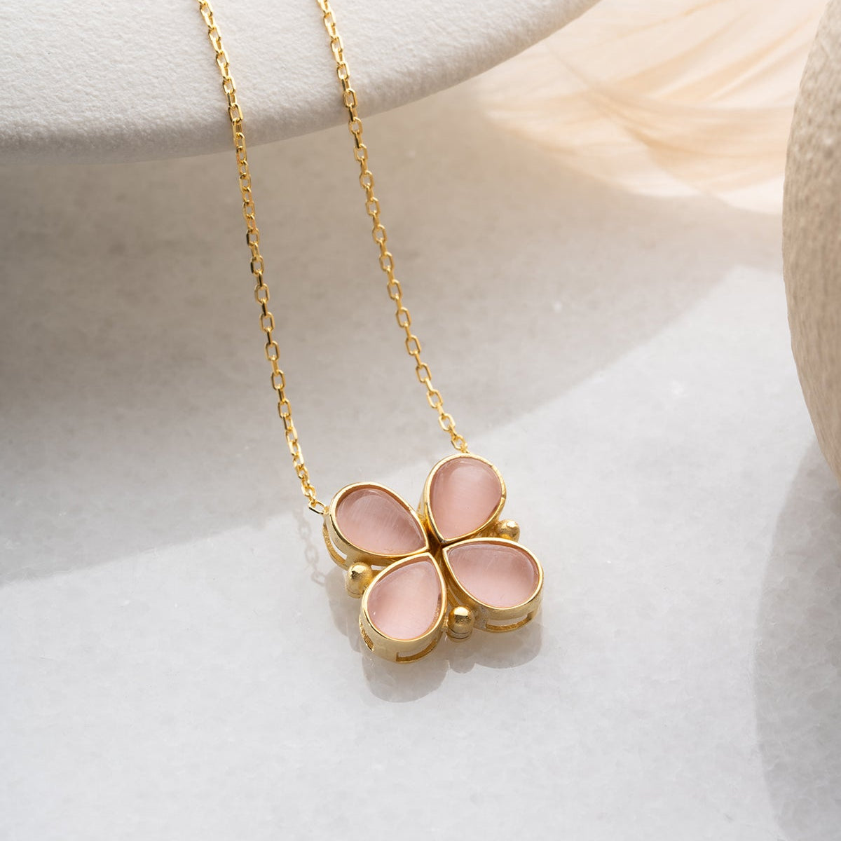 Klaver Ketting met Roze Stenen | 925 Zilver
