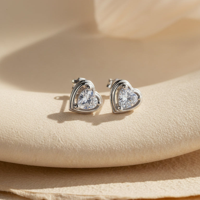 Hart Oorbellen met Zirkonia | 925 Zilver