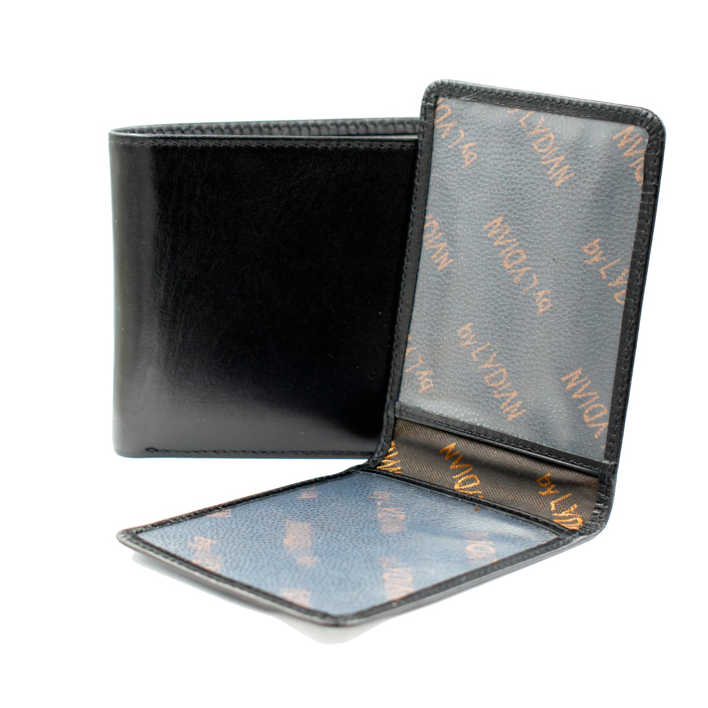 Portefeuille en cuir noir avec nom & Texte personnel dans une boîte en bois