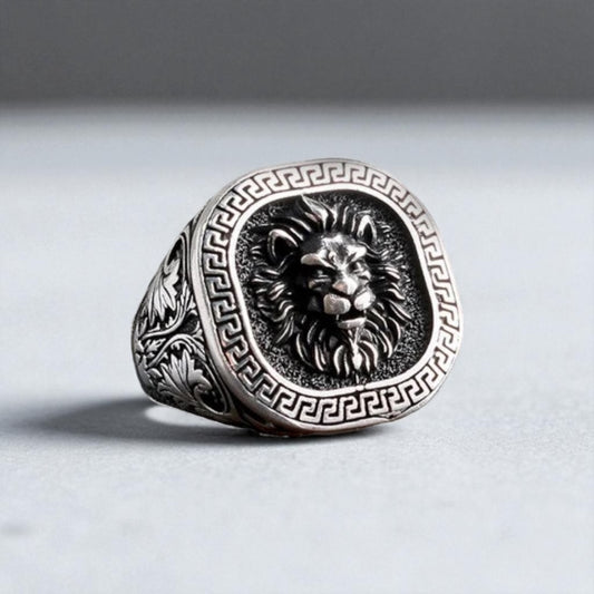 Bague en argent sterling 925 avec motif tête de lion