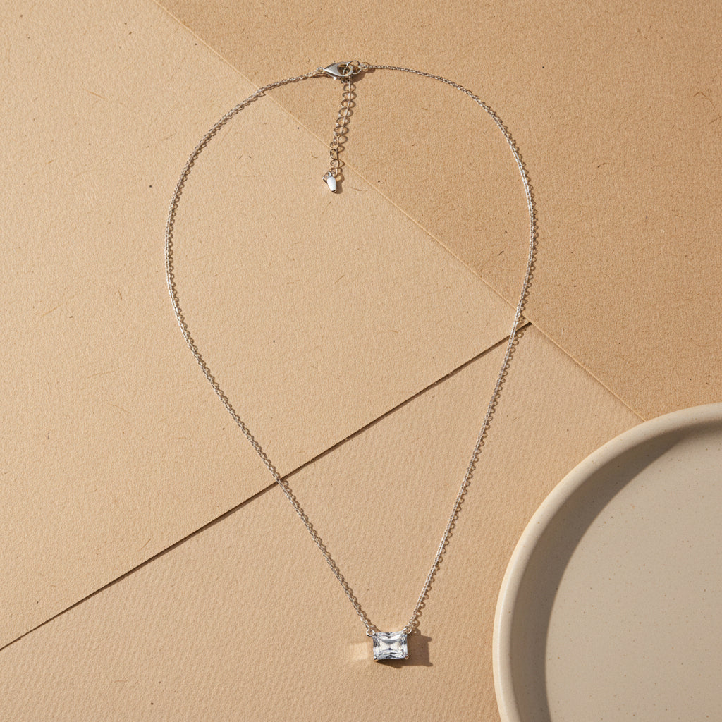 Minimalistische 925 Sterling Zilveren Ketting met Zirkoonsteen