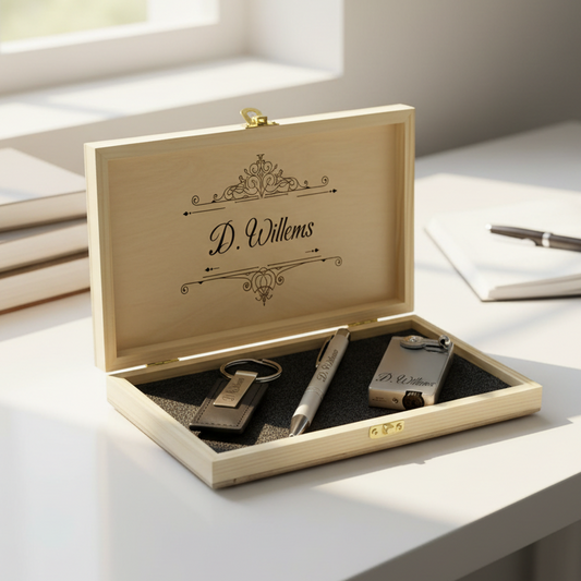 Coffret cadeau de luxe avec briquet personnel et stylo & Porte-clés