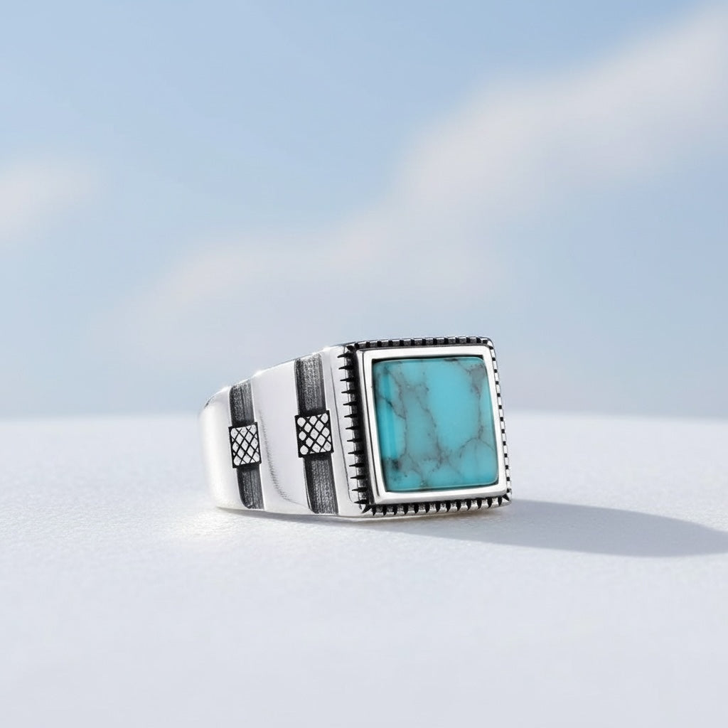925 Anneau d'hommes en argent sterling avec pierre turquoise