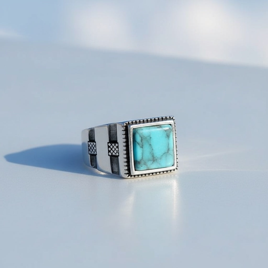 925 Anneau d'hommes en argent sterling avec pierre turquoise