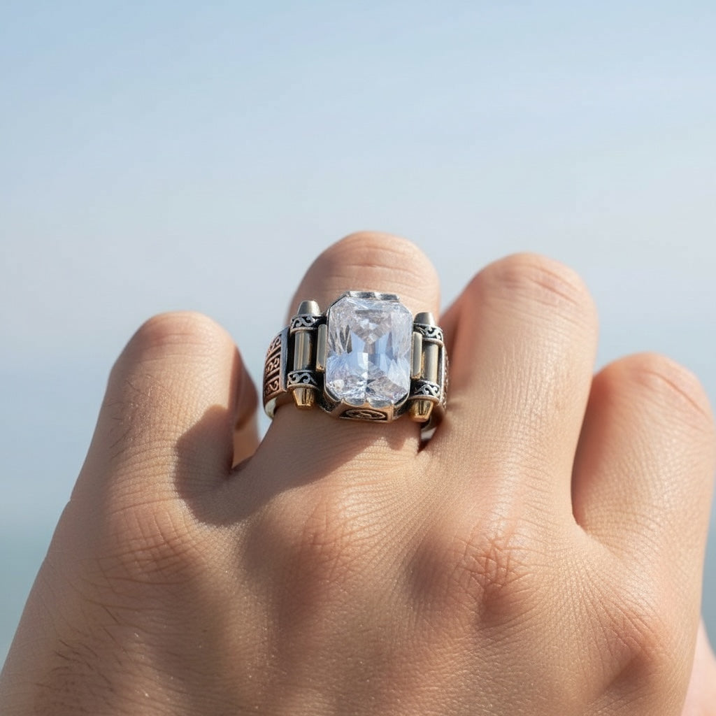 Anneau d'hommes avec zircone blanche - 925 Silver Silver