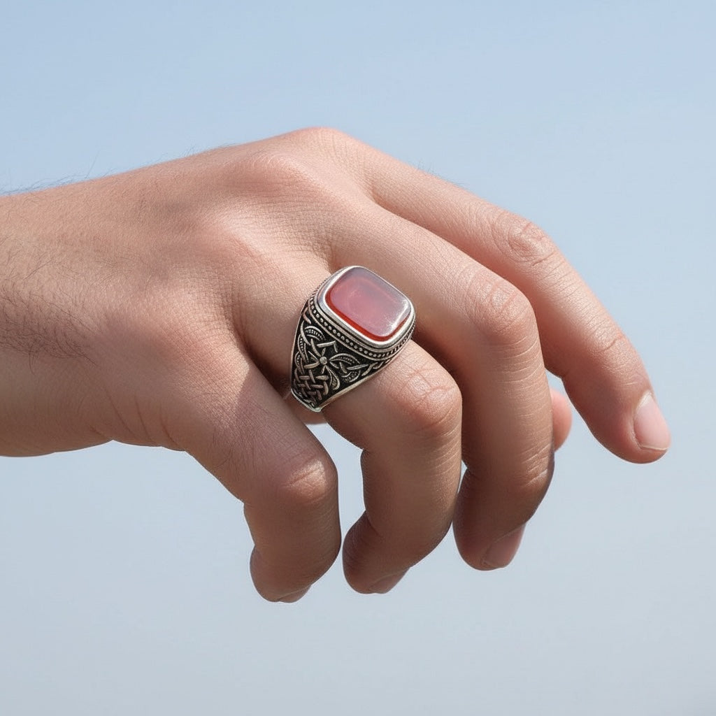 Anneau de Silver Men avec de la pierre d'agate