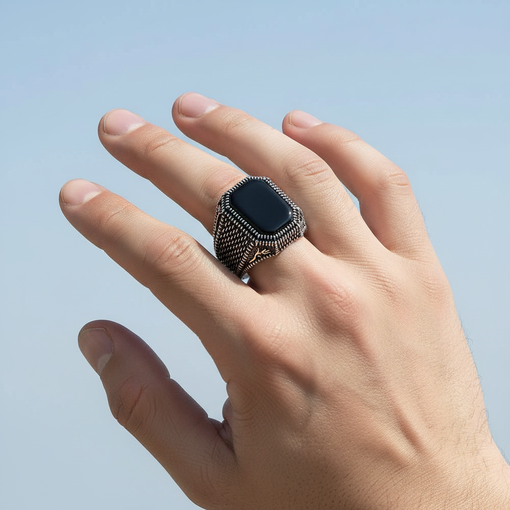 Bague pour homme en argent 925 avec pierre d'onyx LMR140