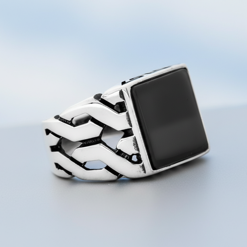 Bague pour homme en argent 925 avec pierre d'onyx LMR230