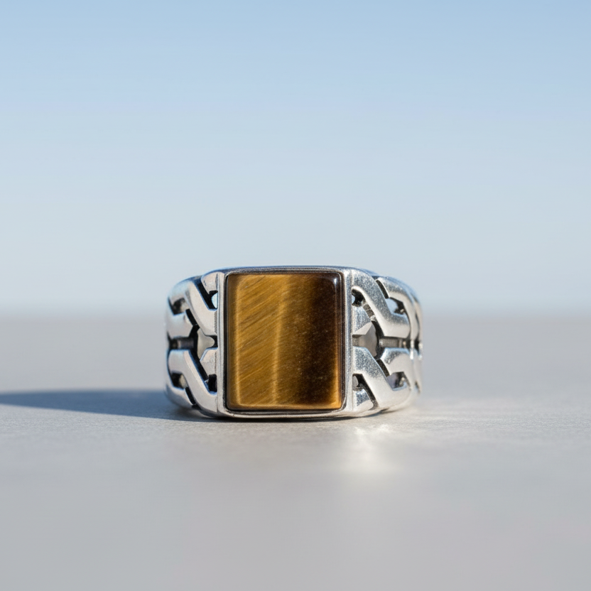 Bague pour homme en argent 925 avec pierre d'oeil de tigre LMR263