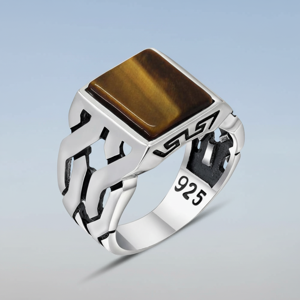 Bague pour homme en argent 925 avec pierre d'oeil de tigre LMR263