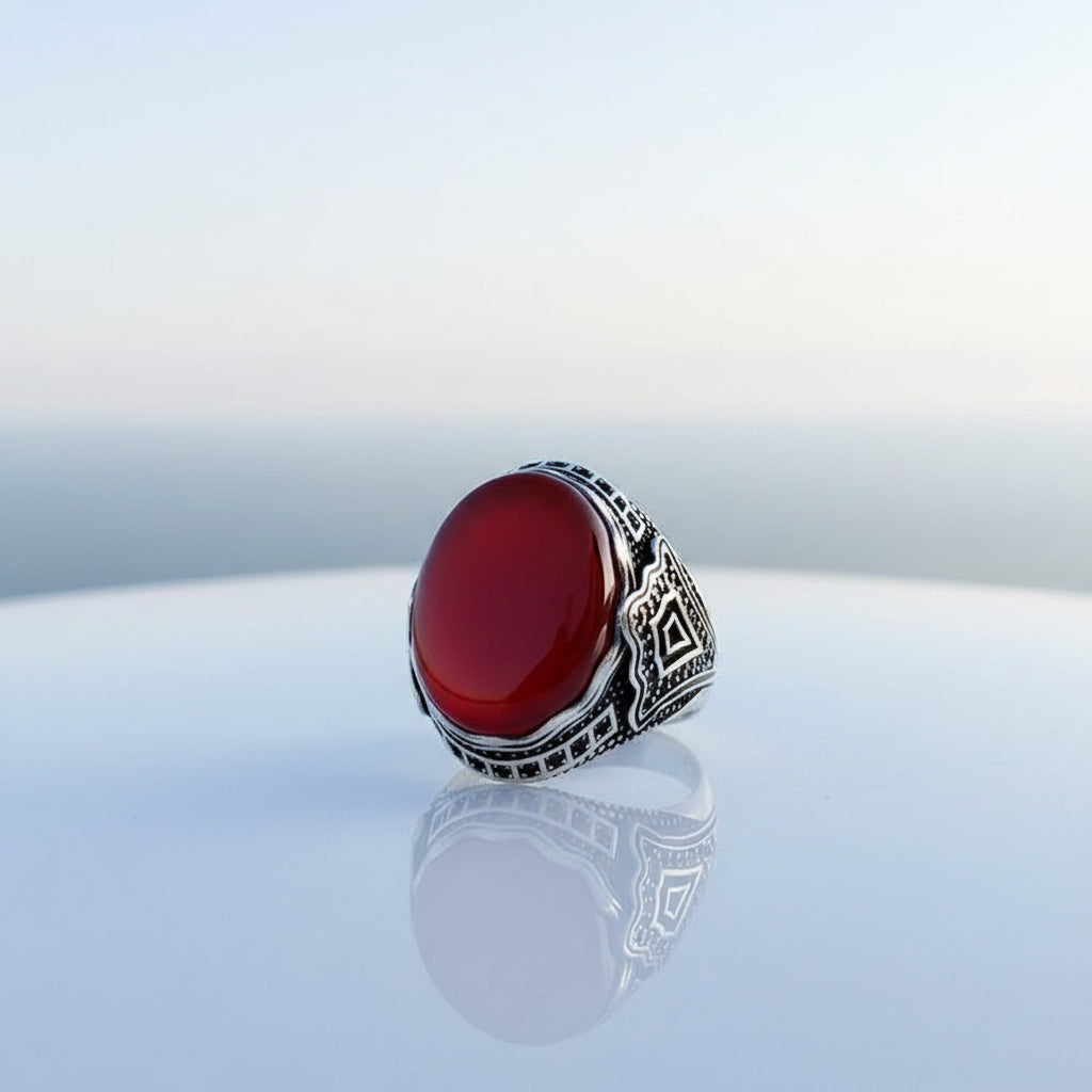 Bague pour homme en argent avec pierre d'agate