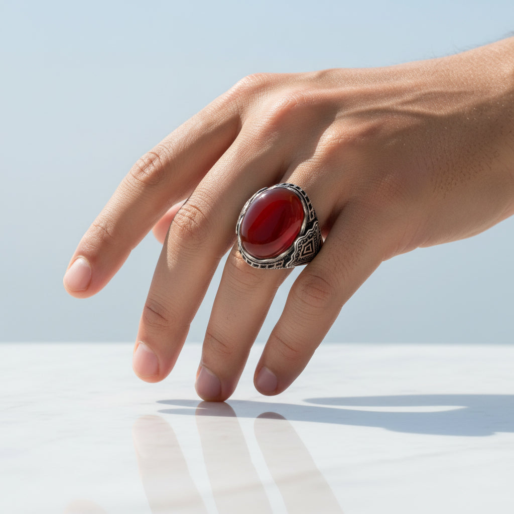 Bague pour homme en argent avec pierre d'agate