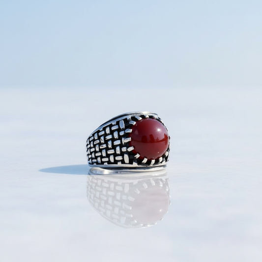 Bague pour homme en argent avec pierre d'agate