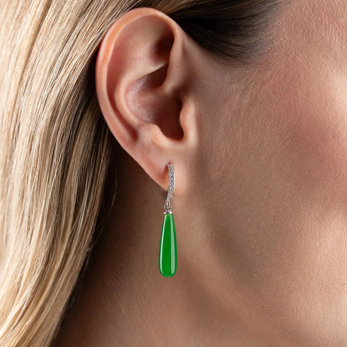 Groene Druppel Creolen met Steentjes | 925 Zilver