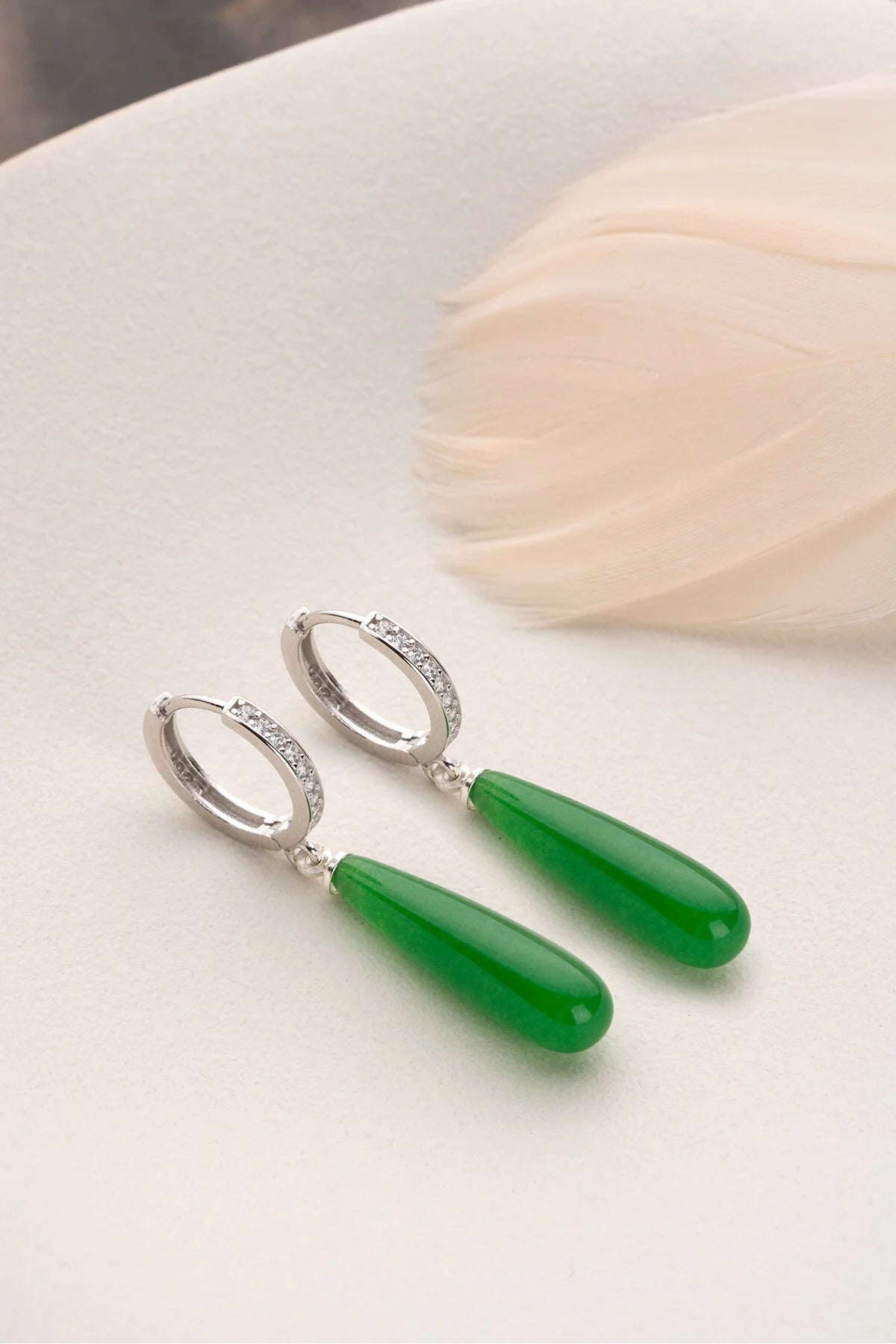 Groene Druppel Creolen met Steentjes | 925 Zilver