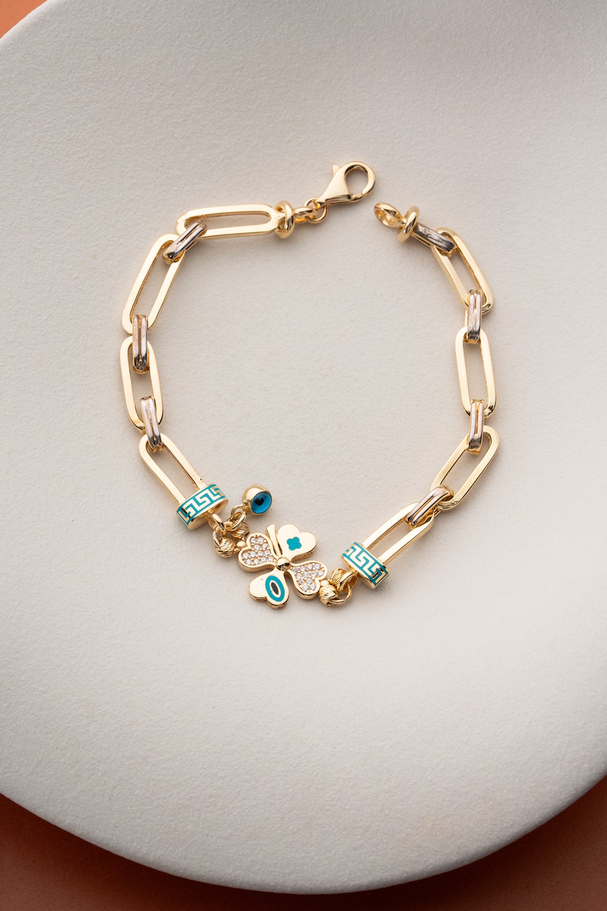 Klaver Charm Armband met Nazar | 925 Zilver