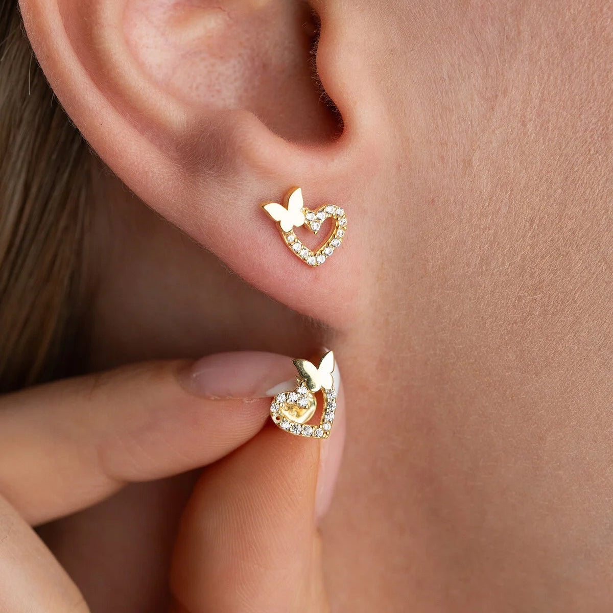 Hart & Vlinder Oorknopjes | 925 Zilver