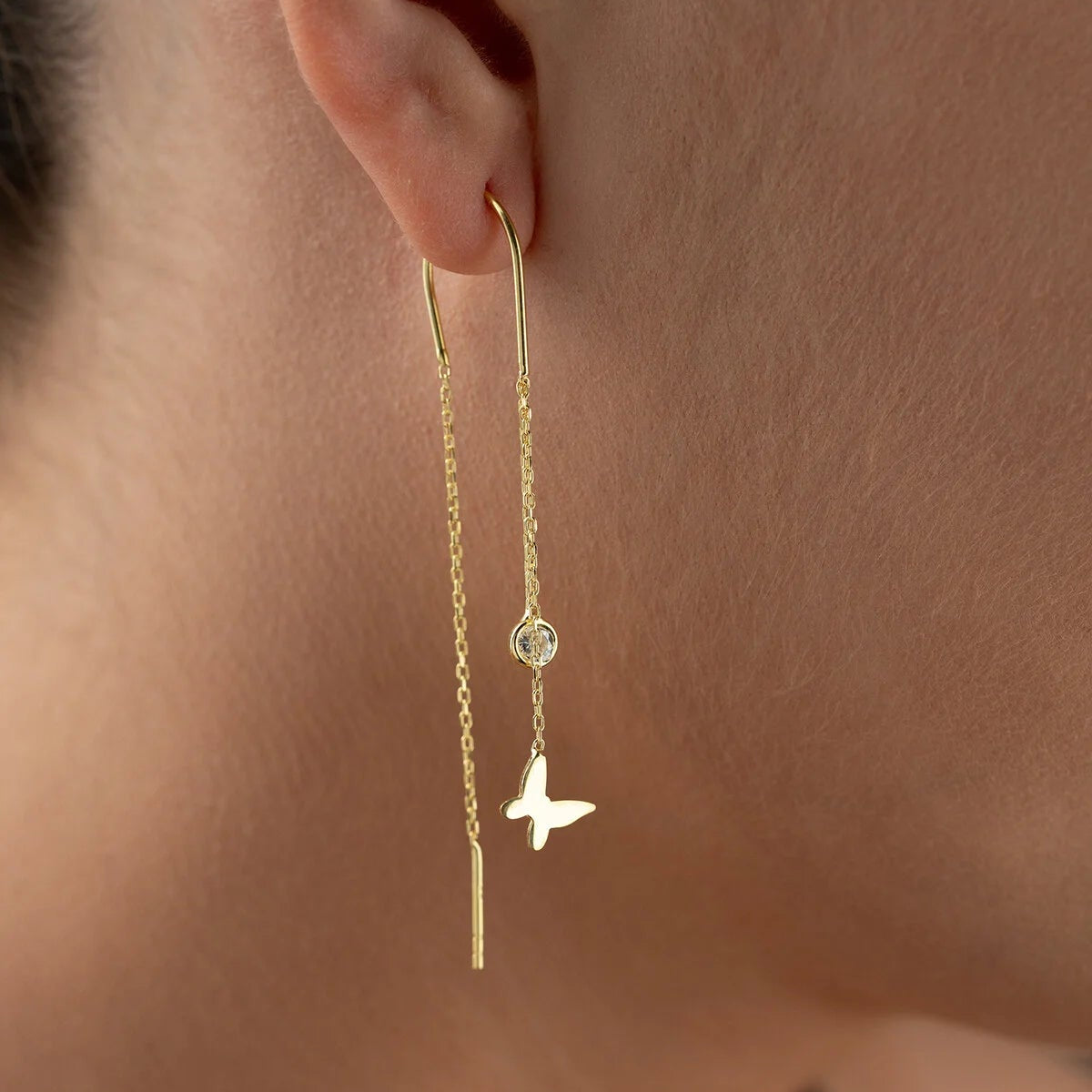 Vlinder Threader Oorbellen met Zirkonia | 925 Zilver