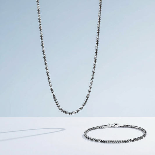 Collier en argent sterling 925 & ensemble de bracelets 2,5 mm