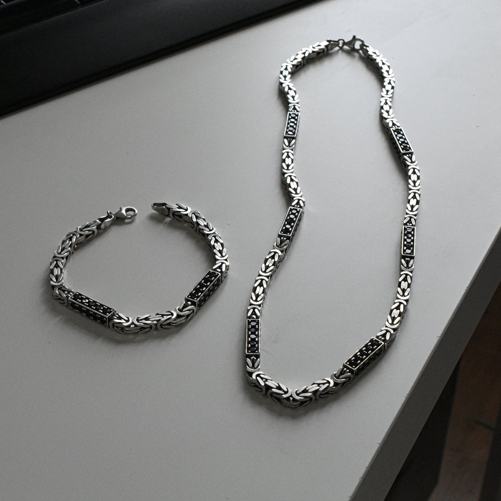 925 zilveren set ketting&armband koningsschakel (5,5 mm)