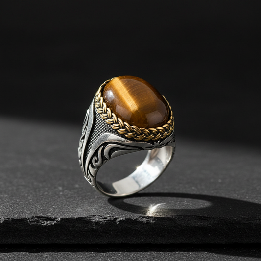 Bague pour homme avec pierre en œil de tigre