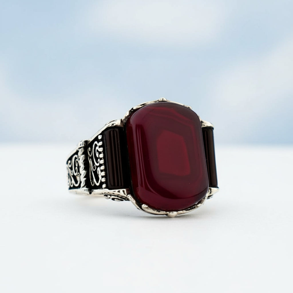 Bague pour homme en argent 925 avec pierre d'agate rouge ORTBL170