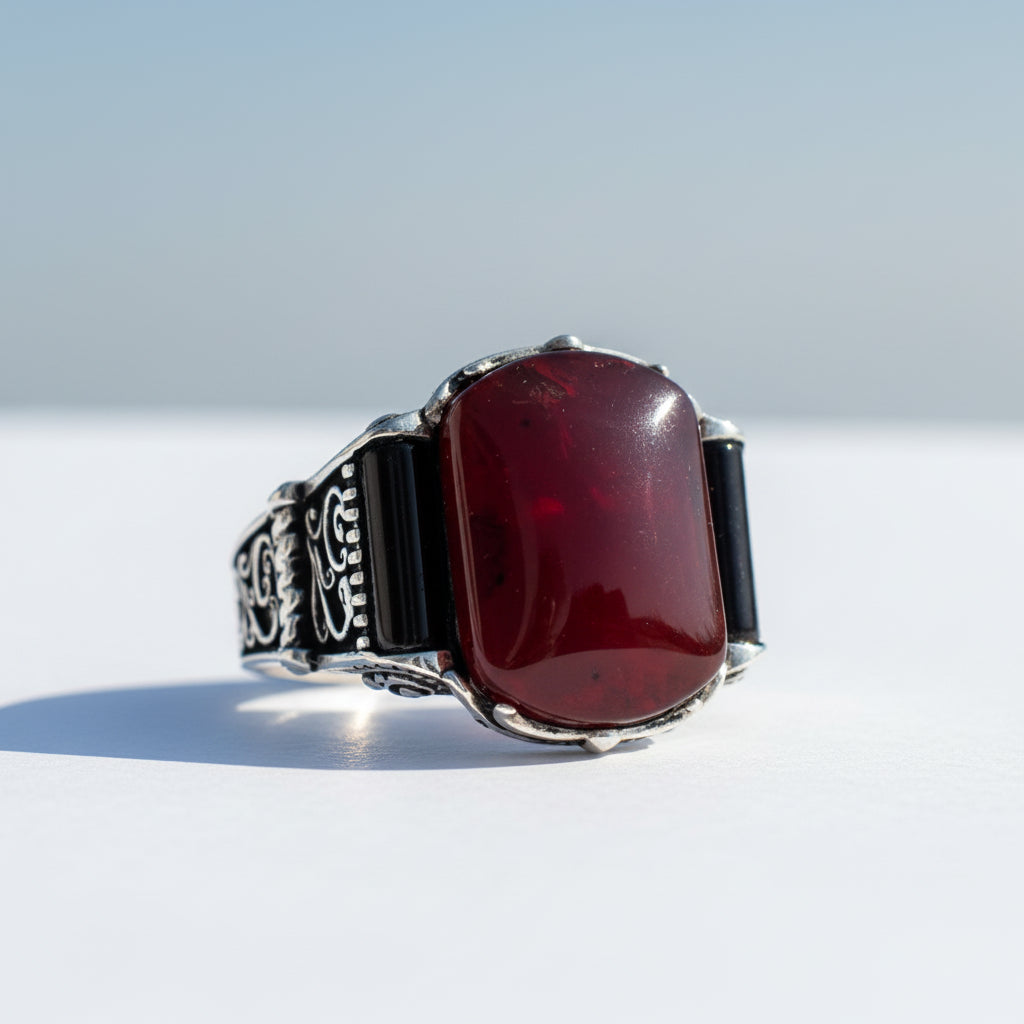 Bague pour homme en argent 925 avec pierre d'agate rouge ORTBL170