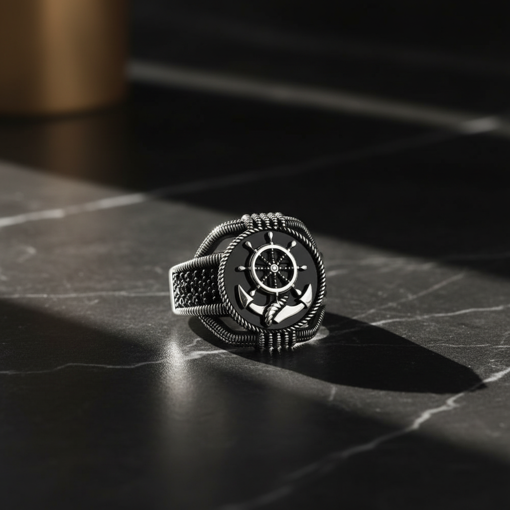 Bague en argent pour homme Anchor