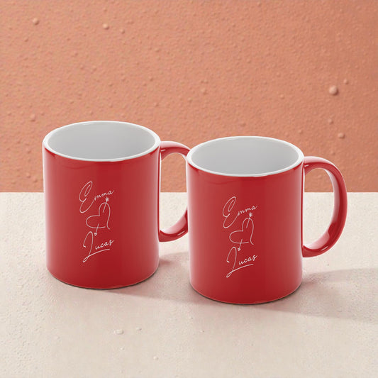 Set de mugs personnalisés – 2 pièces avec cœur et prénoms