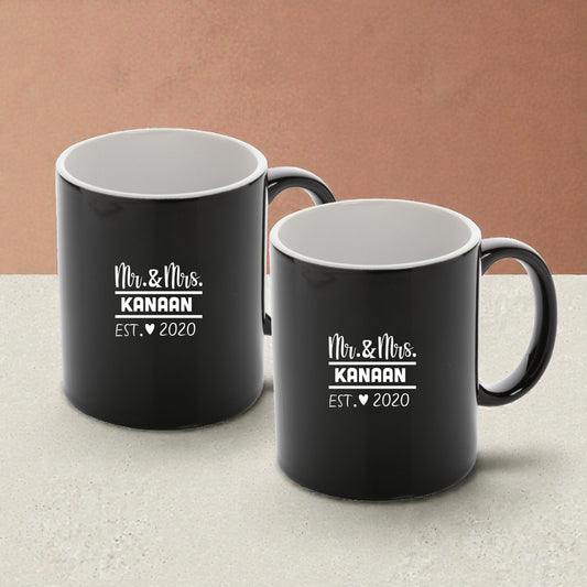Mugs personnalisés Mr. & Mrs – noir lot de 2