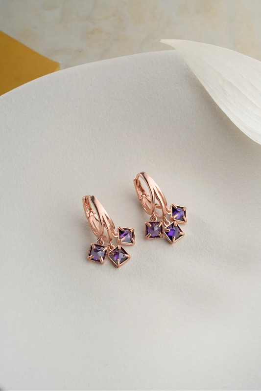 Paarse Gloed Oorbellen – 925 Sterling Zilver met Roségoud
