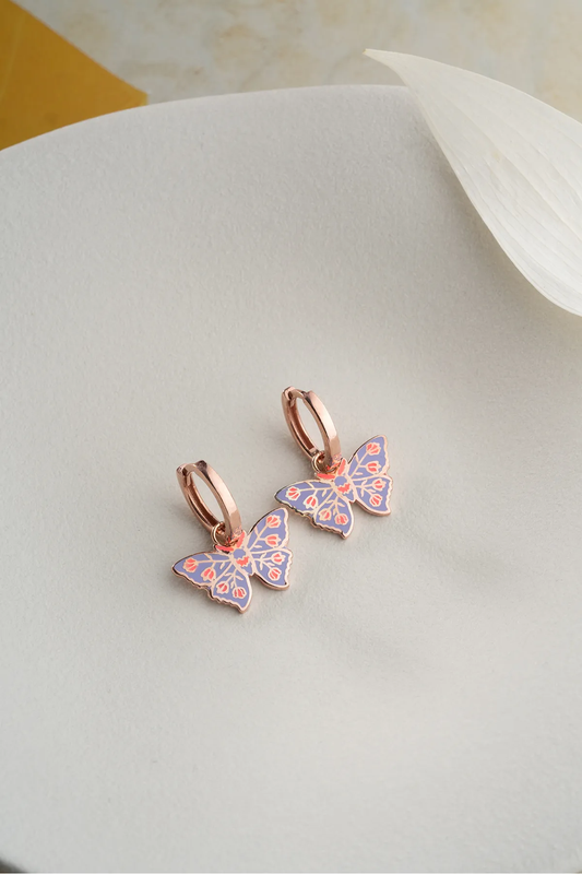 Kleurrijke Vleugels Oorbellen – 925 Sterling Zilver met Roségoud