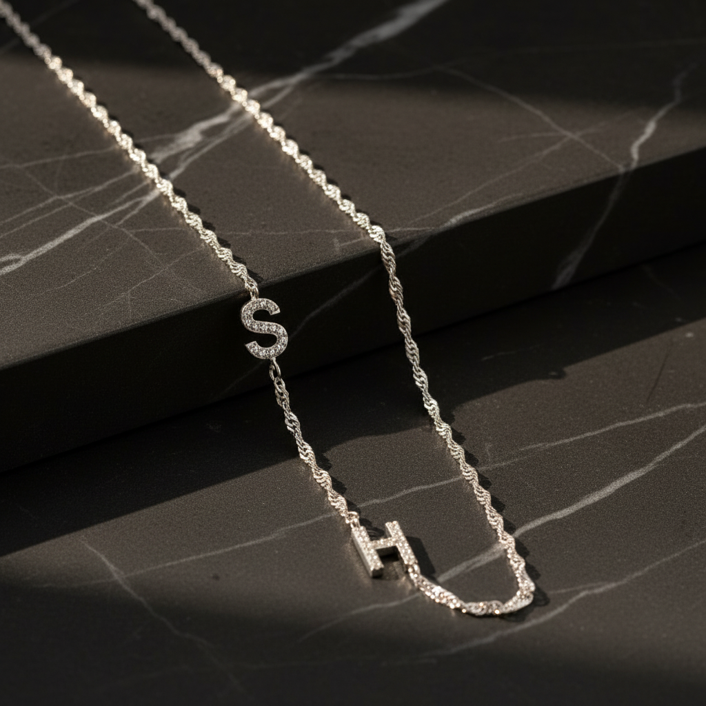Collier à double lettre personnalisé - 925 argent