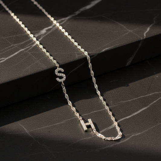 Collier à double lettre personnalisé - 925 argent