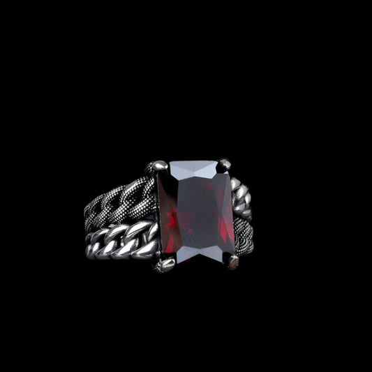 Bague pour homme en argent 925 avec pierre rouge