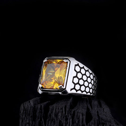 Bague en argent sterling 925 avec pierre de zircone jaune